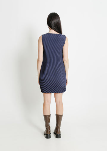 AISHA PLEAT DRESS  / NAVY