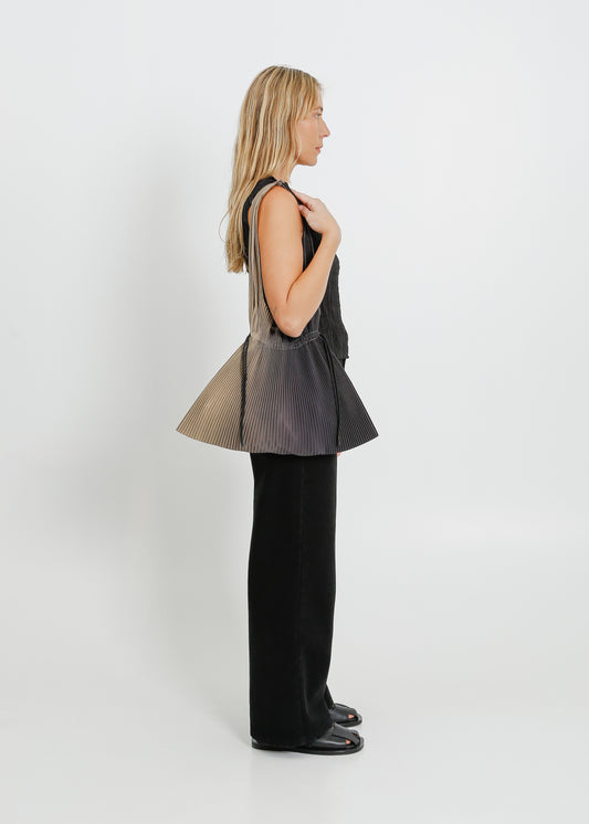 ASH PLEAT TOTE / CHARCOAL-BEIGE