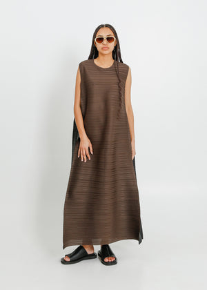 ZIGGY PLEAT DRESS / CHOCOLATE-BLACK