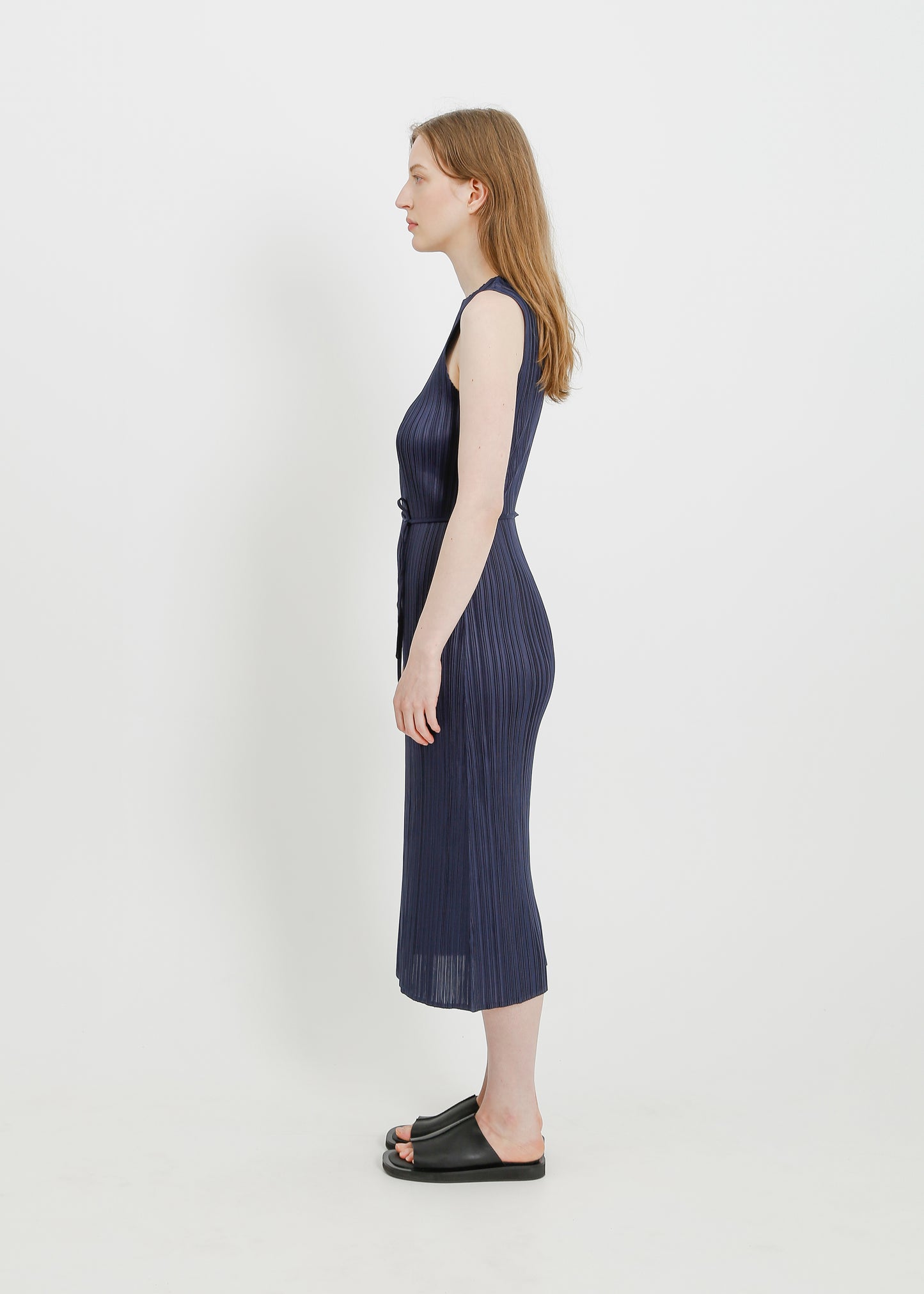 REAH PLEAT DRESS  / NAVY